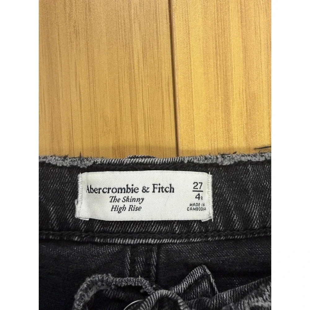Womens Abercrombie & Fitch The Skinny High-Rise Denim Jeans Black 27/4R Distress